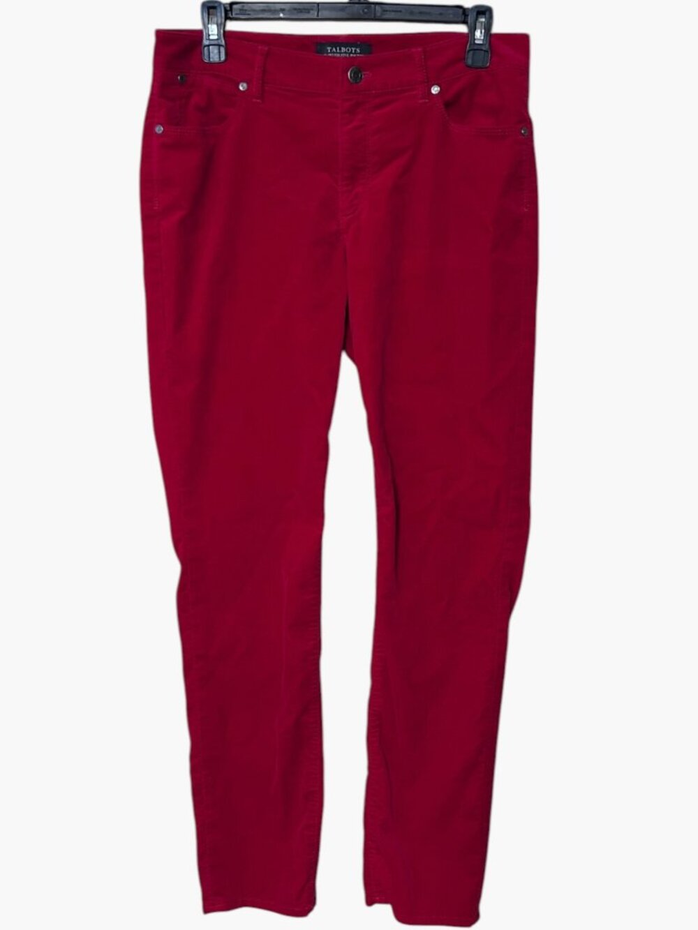 Talbots Red Velveteen Straight Leg Pants Flawless Five Pocket Soft Stretch Women